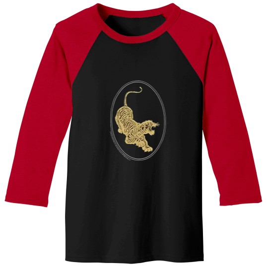 Discover Jerry Garcia Baseball Tees- Tiger Guitar emblem, Gold metallic ink on a Black Baseball Tees