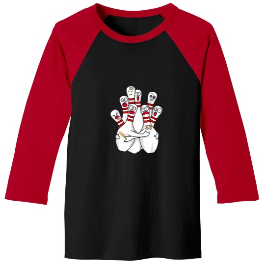Discover Cartoon Bowling Scared Bowling Pins Funny Sport Bowler Baseball Tees