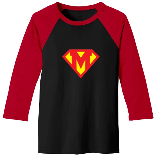 Discover Letter M Superhero Symbol Baseball Tees