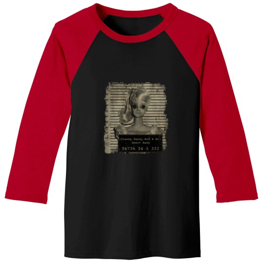 Discover Barbie Mugshot Baseball Tees