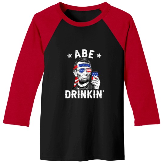 Discover 4th of July Abe Drinking Merica Abraham Lincoln Beer Lover Baseball Tees