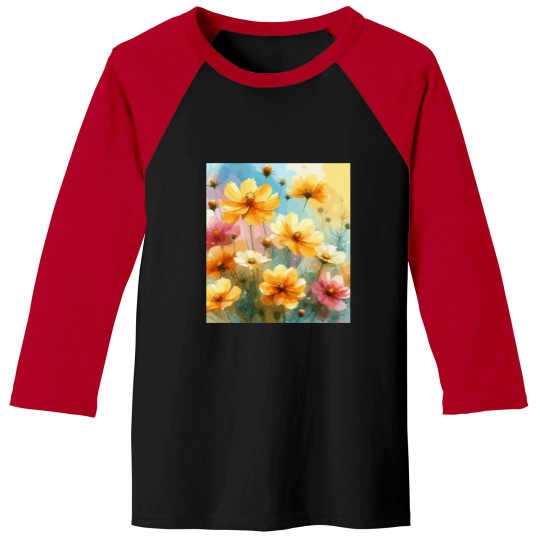 Discover Yellow Cosmos Flower  Premium Baseball Tees