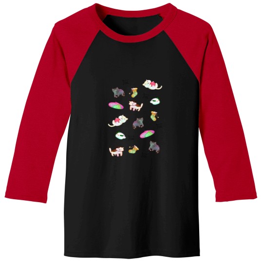 Discover Kawaii Neko Atsume Pattern Relaxed Fit Baseball Tees