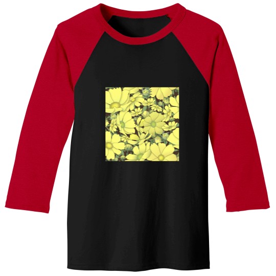 Discover Tossed Yellow Cosmos on Coffee Brown Half-Drop Repeat 5748 Classic Baseball Tees