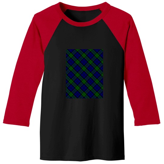 Discover Black Watch Blue, Green, and Black TartanDiagonal Plaid Graphic Baseball Tees