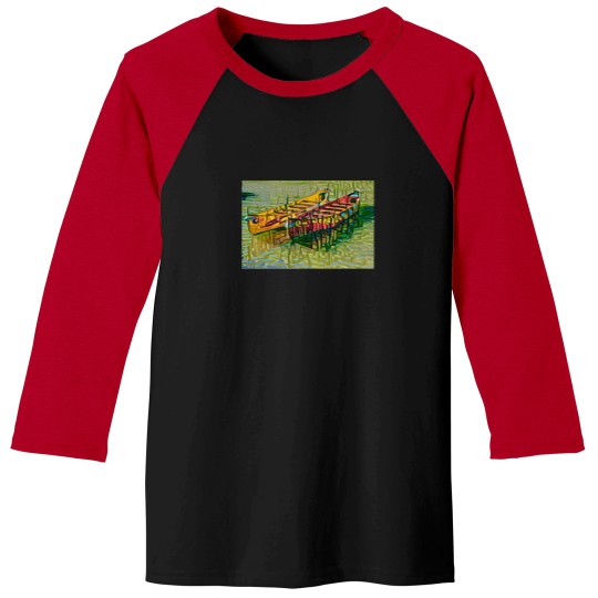 Discover 2 Colourful Boats On A Lake - Abstract Art 7805 Baseball Tees