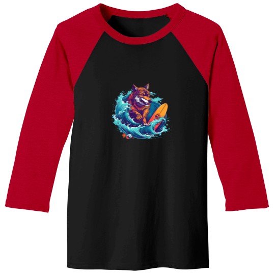 Discover Wolf Surfing 80S Commercial Graphic T Shirt 1 Baseball Tees