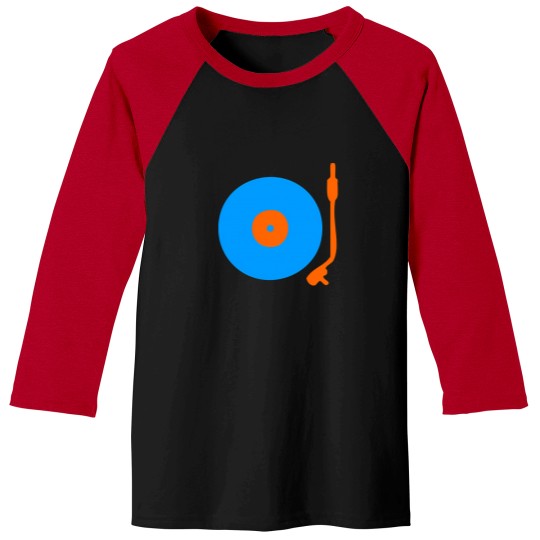 Discover Blue Orange Vinyl Record Turntable 2 Baseball Tees