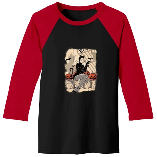 Discover woman and bats Halloween  illustration Baseball Tees