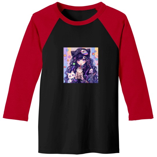 Discover Kawaii Bubble Tea Pastel Goth Anime Girl Baseball Tees