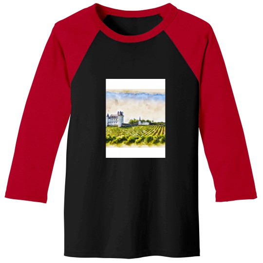 Discover Watercolor of French Loire Valley vineyards and chateau Active Baseball Tees