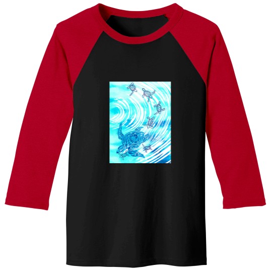 Discover Hawaiian - Polynesian Watercolor Ohana Honu(1) Baseball Tees