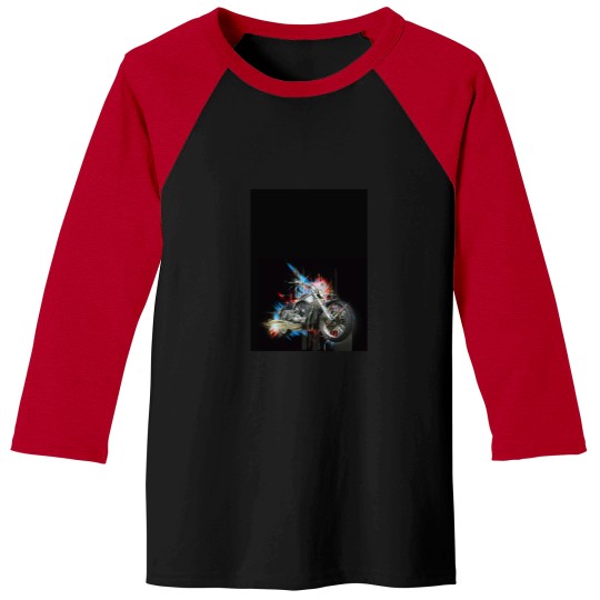 Discover Chrome motorcycle with colorful abstract element on black background Graphic Baseball Tees