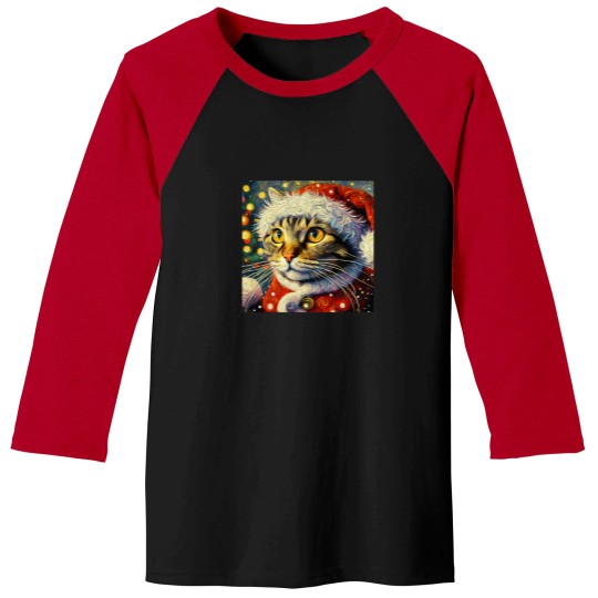 Discover Santa Cat- Van Gogh Style Baseball Tees