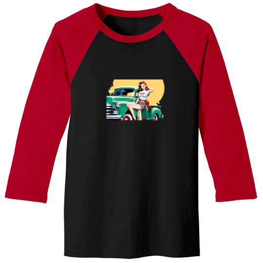 Discover Pin-Up Girl  Pick-Up Vintage Green Baseball Tees