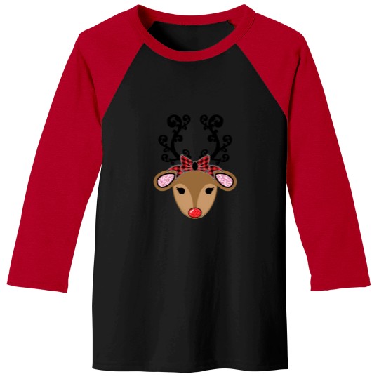 Discover Adorable Reindeer With Red Plaid Bow And Glitter Christmas Design Baseball Tees