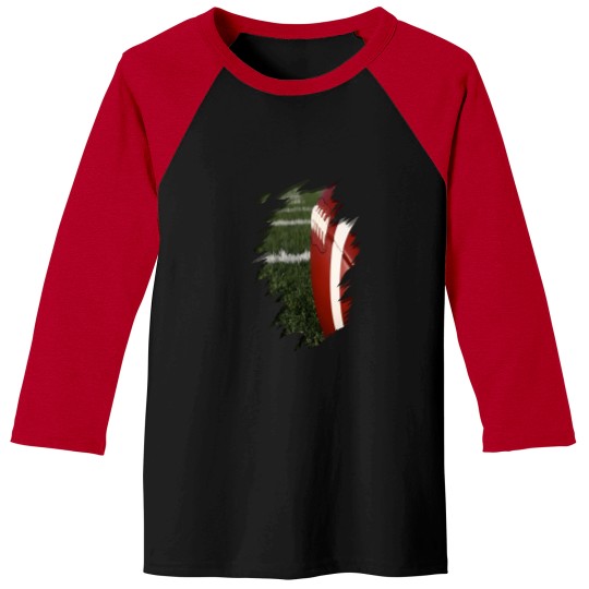 Discover 3D Football Rip With Green Grass   Unique Sports Design Baseball Tees