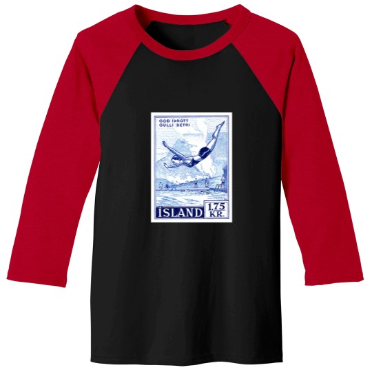 Discover 1955 Iceland Water Sports Postage Stamp Baseball Tees