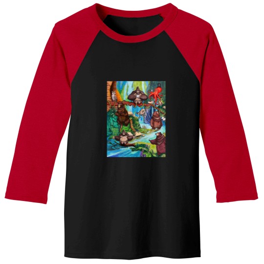Discover Cartoon Animal Scene Baseball Tees