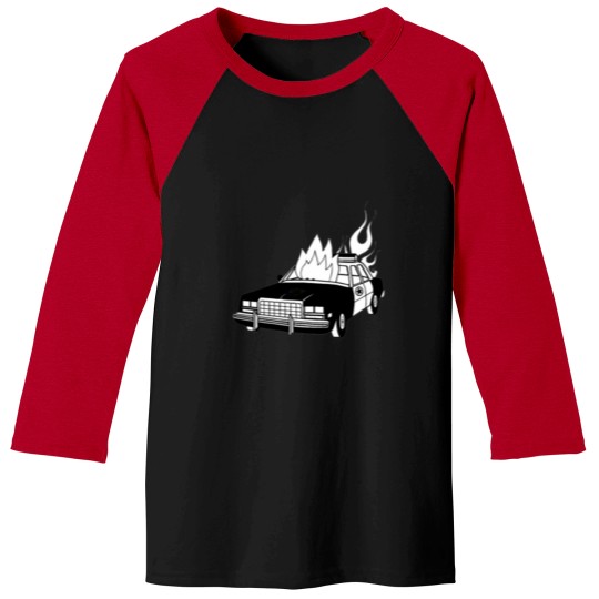 Discover Burning Cop Car Baseball Tees