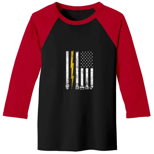 Discover Electrician Tools USA American Flag Electric Sq Baseball Tees