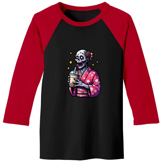 Discover zombie drinking bubble tea japanese kimono 1 Baseball Tees