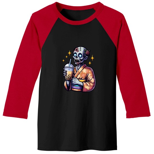 Discover zombie drinking bubble tea japanese kimono 1 Baseball Tees
