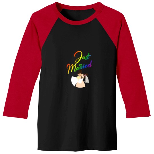 Discover Just Married Double Bride Lesbian Couple Rainbow Baseball Tees