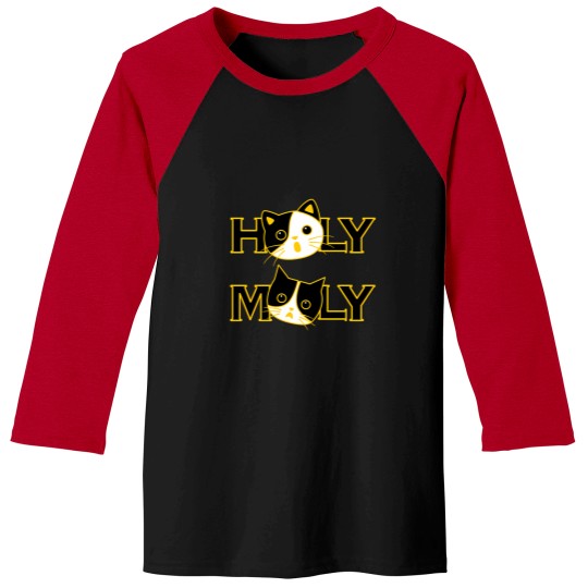 Discover Funny 'Holy Moly' Cat Design Expressive Black And Yellow Cartoon Art Baseball Tees