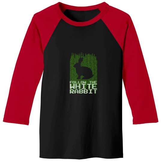 Discover Womens Follow the White Rabbit Code Quote VNeck Baseball Tees