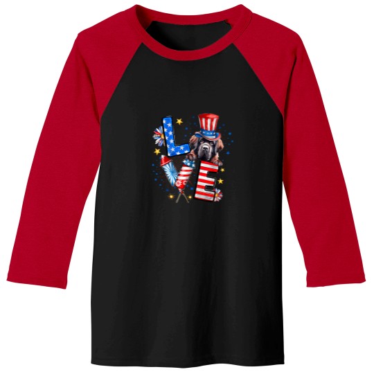 Discover Love Newfoundland Dog American Flag 4Th Of July T-Shirt Baseball Tees