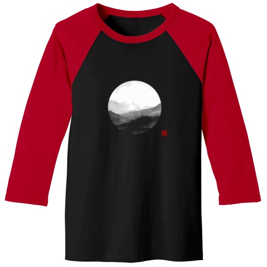 Discover Abstract Japanese Landscape With Mountains And Calligraphy T-Shirt Baseball Tees