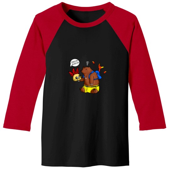 Discover A Confused Bear and his Bird Baseball Tees
