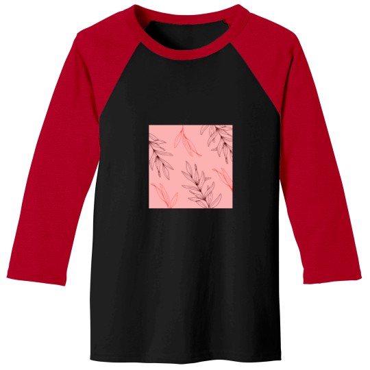 Discover Pink Red Tropical Leaves Line Drawing   T-Shirt Baseball Tees