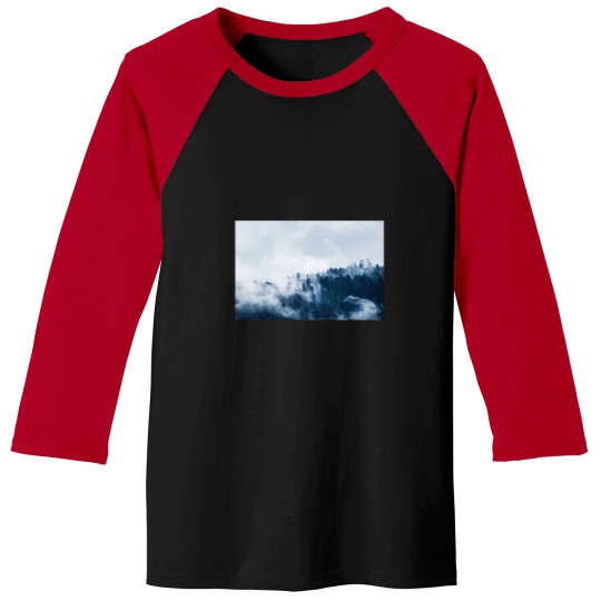Discover Fog Rolling Over Blue Mountain Trees Baseball Tees