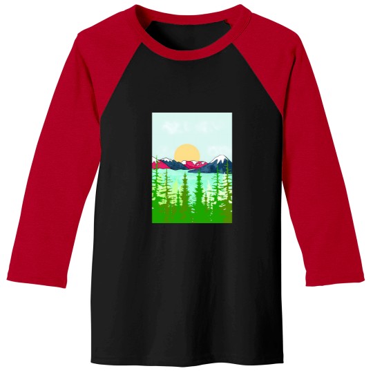 Discover Pink And Blue Mountain Spring Active T-Shirt 1568 Baseball Tees