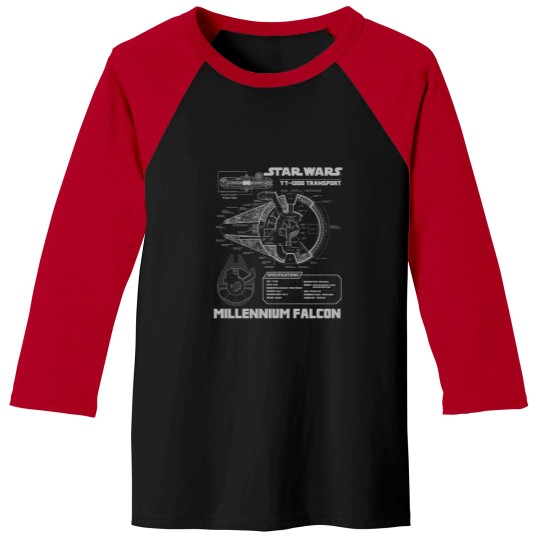 Discover Millennium Falcon Grey Schematics Baseball Tees