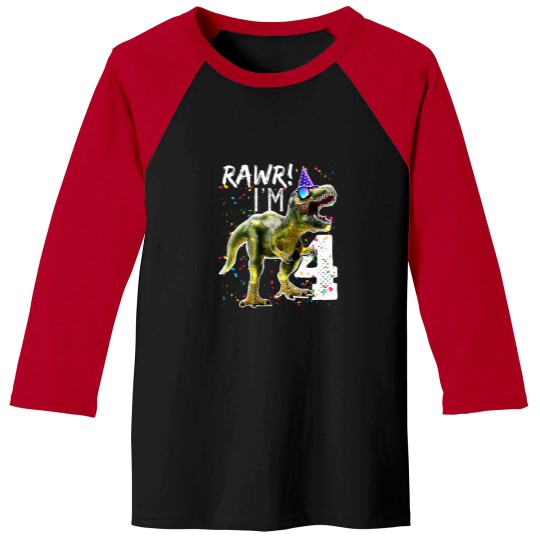 Discover Kids-Rawr-I'M-4-4Th-Birthday-T-Rex-Dinosaur-Party-Gift-For-Boys-T-Shirt Baseball Tees