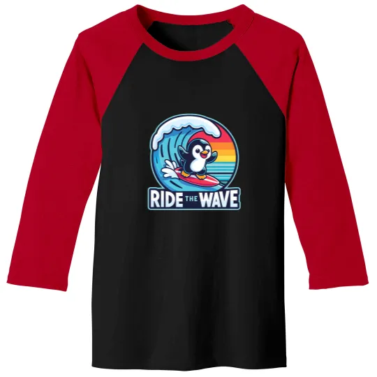 Discover Ride The Wave Cute Funny Penguin Surfing Active T Tee Baseball Tees
