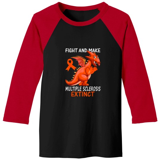 Discover Multiple Sclerosis Awareness Orange Ribbon Funny Dinosaur Baseball Tees
