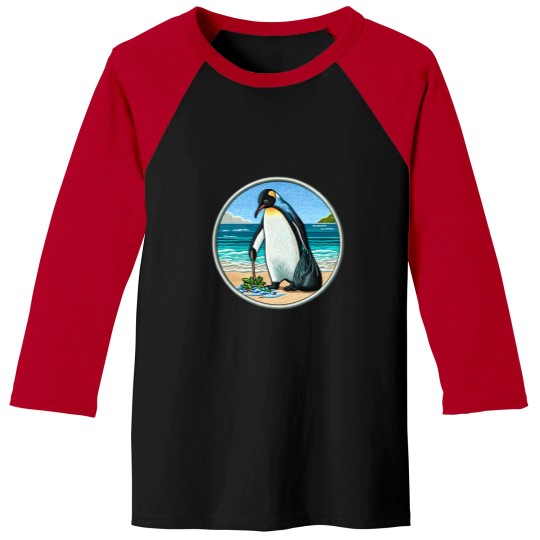 Discover Beach Cleanup Penguin Embroidery-Style Ocean Advocate Baseball Tees