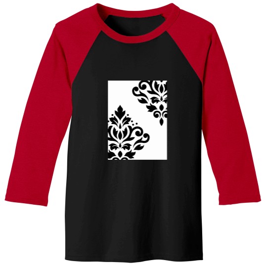 Discover Scroll-Damask-Art-I-Black-On-White T-Shirt Baseball Tees