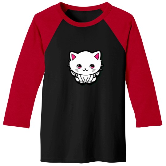 Discover Cute-White-Cat-Sparkling-Pink-Eyes-Active-T-Shirt Baseball Tees