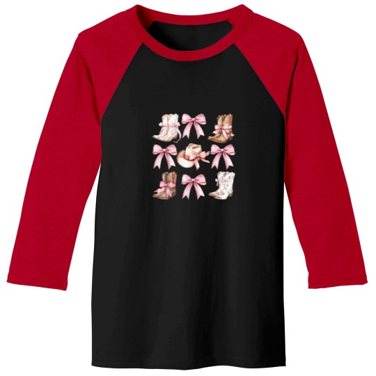 Discover Coquette-Cowgirl-Boots-With-Pink-Bows-Aesthetic-Y2K-Womens-T-Shirt Baseball Tees