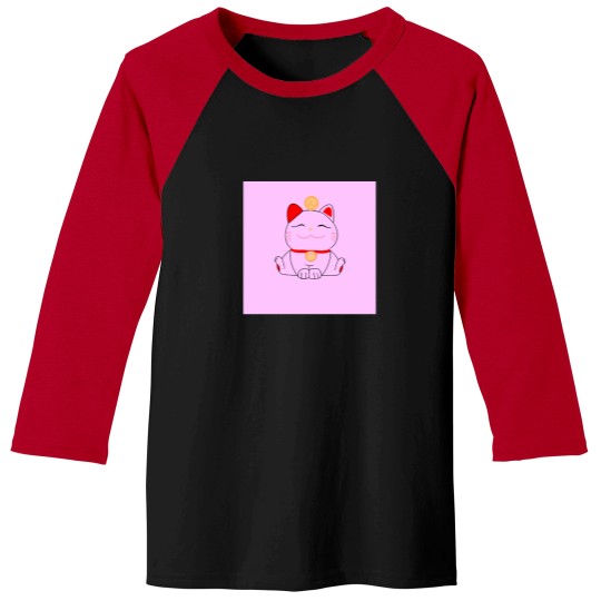 Discover Good-Luck-Maneki-Neko-Cat-On-Pink T-Shirt Baseball Tees