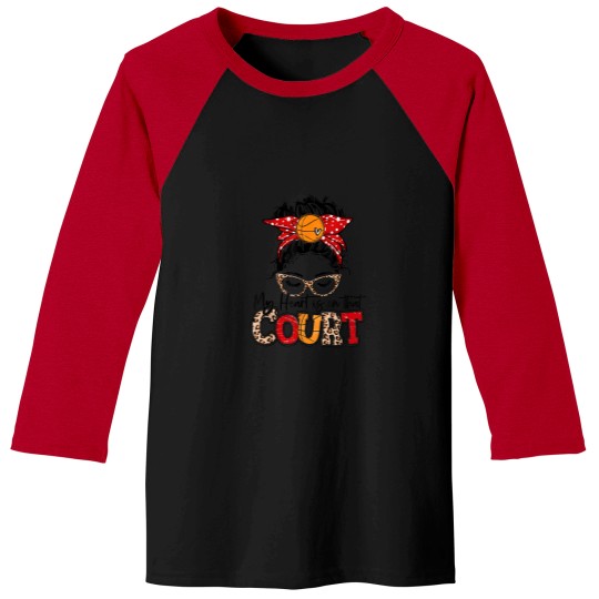 Discover My heart is on that court basketball Leopard Bas Baseball Tees