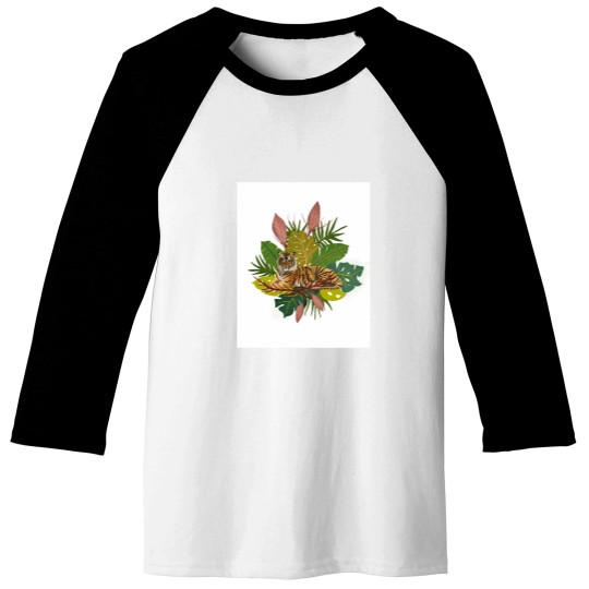 Discover Tigers and Jungless Leaves Digital Artwork Baseball Tees