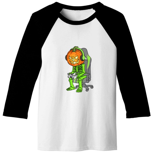 Discover Gaming Halloween Skeleton Jack O Lantern Gamer Boy Baseball Tees