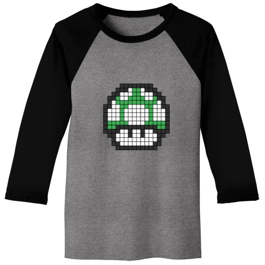 Discover 8Bit - Green Mushroom 1Up Baseball Tees