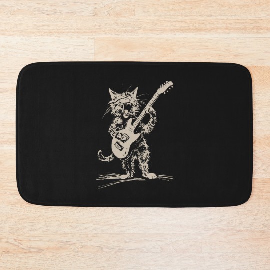 Discover Cat Strumming the Guitar Bath Mats, Cat Playing Bass Guitar Bath Mats